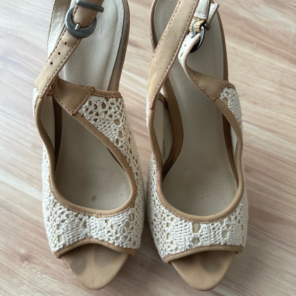 Elle Beige Peep-Toe Heels - Picture 4 of 6